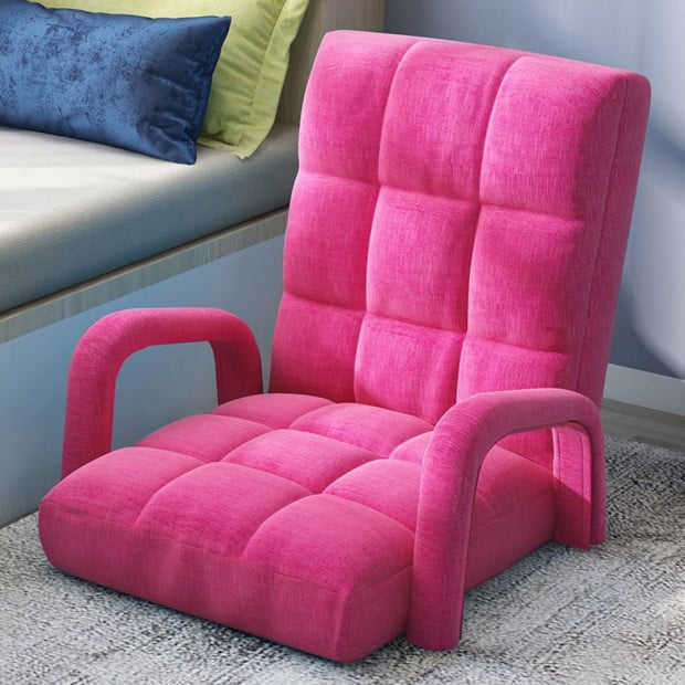 Foldable Lounge Cushion Adjustable Floor Armrest Recliner Chair Pink Image 8