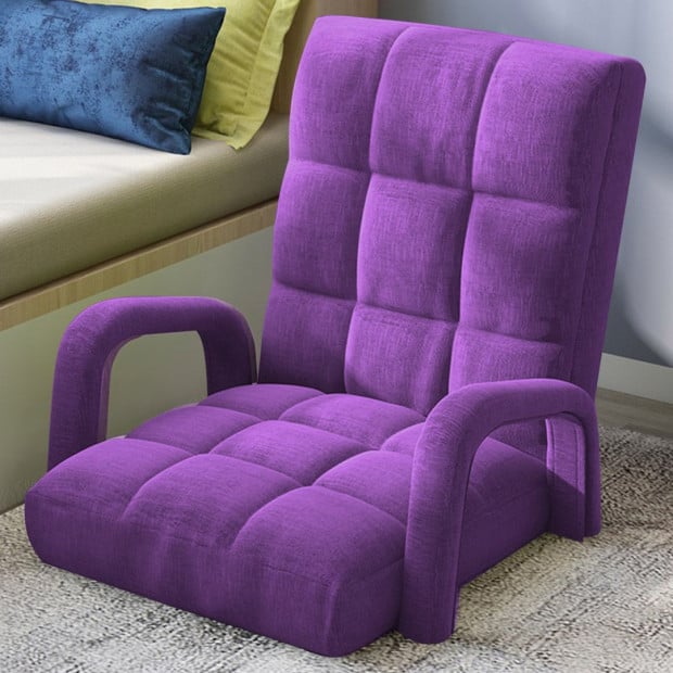Foldable Lounge Cushion Adjustable Floor Armrest Recliner Chair Purple Image 8