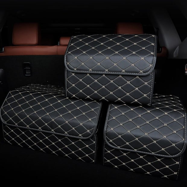 Car Boot Collapsible Foldable Trunk Cargo Box Black/Gold Stitch Small Image 8