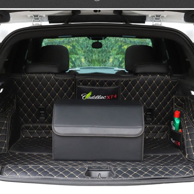 Leather Car Boot Foldable Trunk Cargo Storage Box Black Medium Image 8