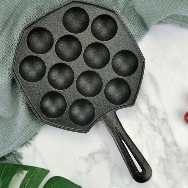SOGA 18CM Cast Iron Non Stick Takoyaki Fry Pan Octopus Balls Maker Image 8