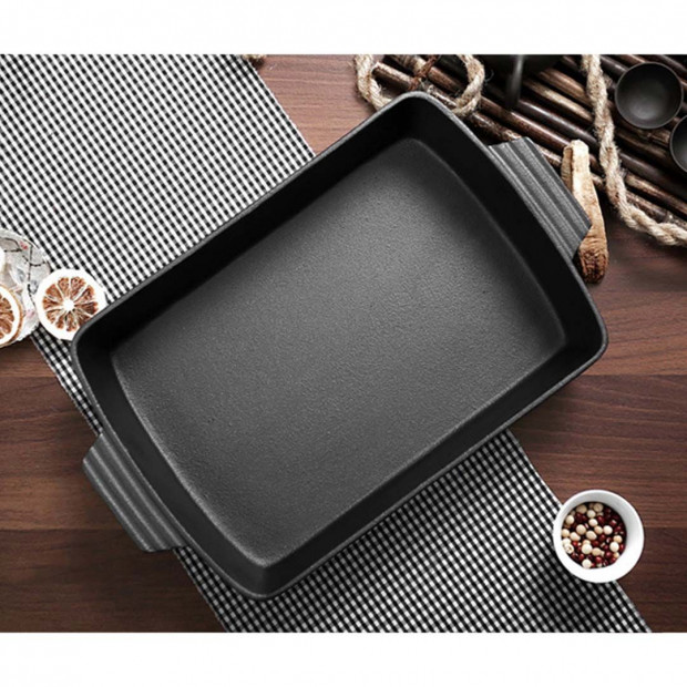 SOGA 2X 33cm Cast Iron Rectangle Bread Cake Baking Dish Pan Image 8