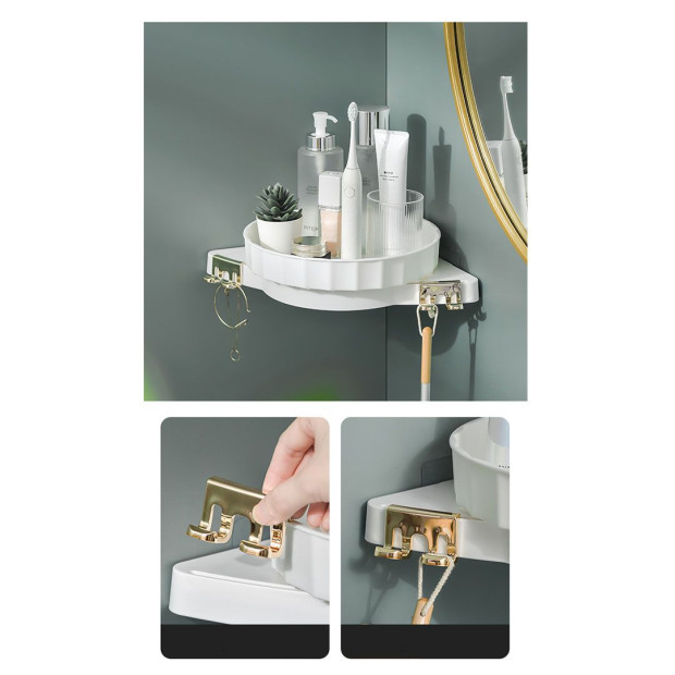 White 360d Wall-Mounted Rotating Bathroom Organiser Corner Rack Shelf Image 9