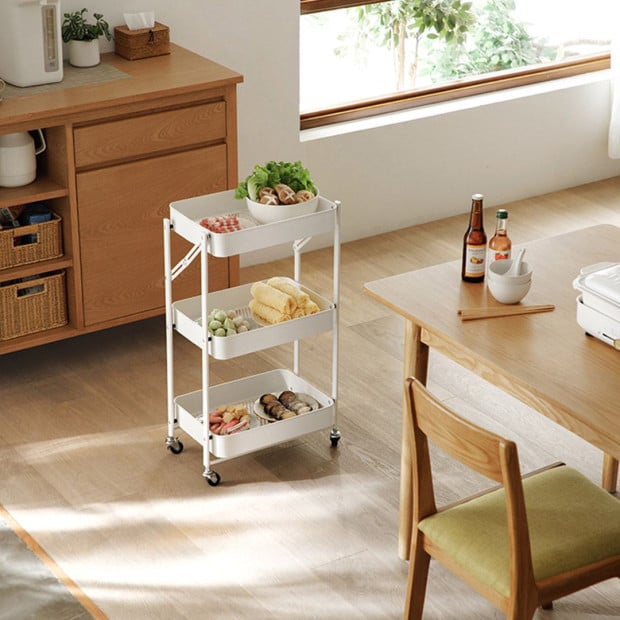 3 Tier Steel White Foldable Kitchen Cart Multi-Functional Shelves Image 9