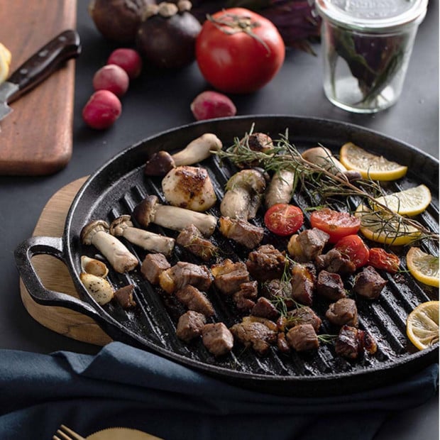 SOGA 30cm Ribbed Cast Iron Frying Pan Non-stick Coating Image 9