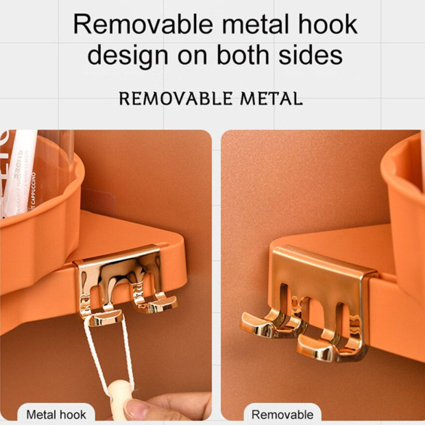 Orange 360d Wall-Mounted Rotating Bathroom Organiser Corner Rack Shelf Image 9