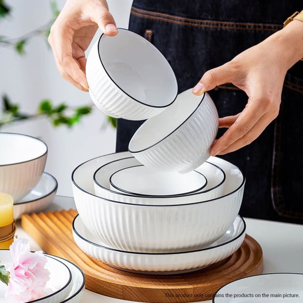 White Ceramic Dinnerware Crockery Soup Bowl Plate Server Set of 4 Image 9