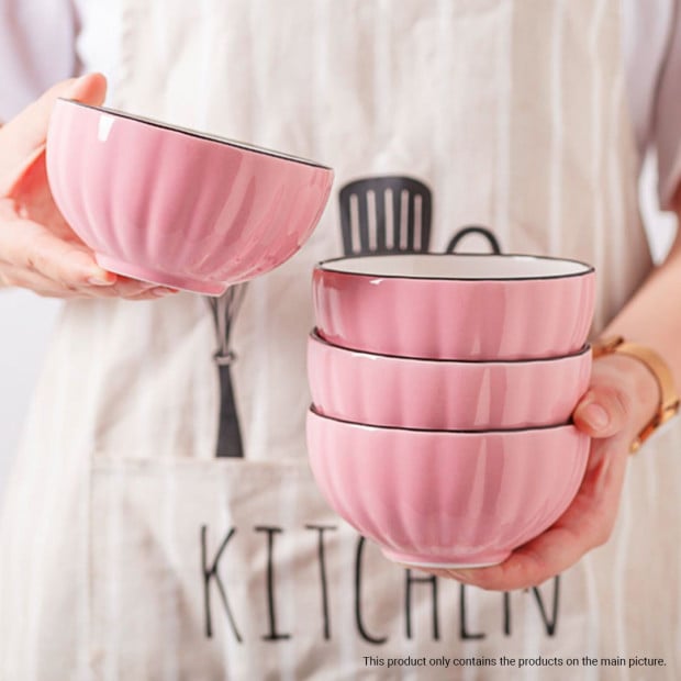 Pink Ceramic Dinnerware Crockery Soup Bowl Plate Server Set of 4 Image 8