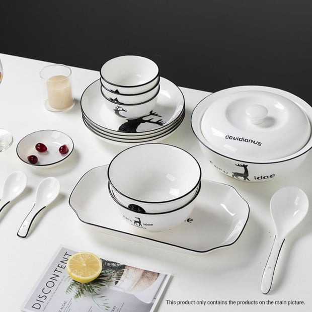 White Antler Printed Ceramic Dinnerware Set Crockery Set of 13 Image 9