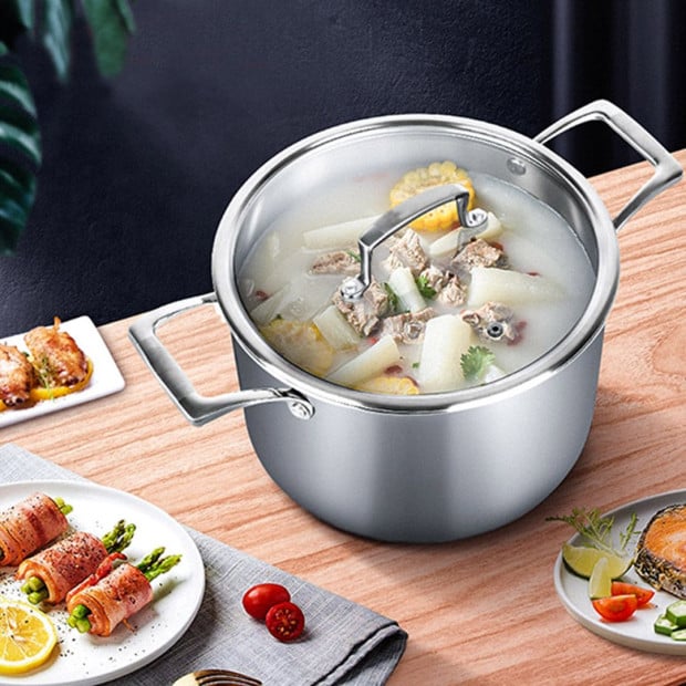 26cm Stainless Steel Soup Pot Stock Cooking Stockpot with Glass Lid Image 9