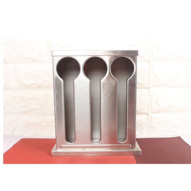 Stainless Steel Buffet Restaurant Spoon Utensil Holder Rack 3 Holes Image 9