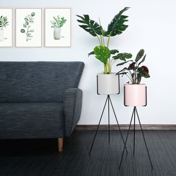 80cm Tripod Flower Pot Plant Stand with White Flowerpot Holder Rack Image 9