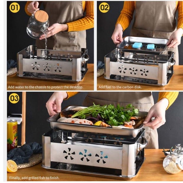 36CM Portable Stainless Steel Chafing Dish BBQ Stove Grill Plate Image 9