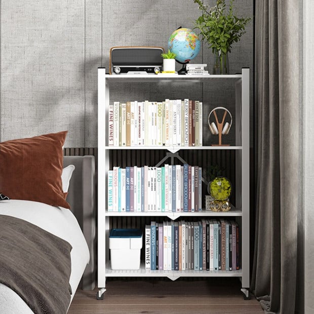 4 Tier Steel White Foldable Shelves Portable Storage with Wheels Image 9