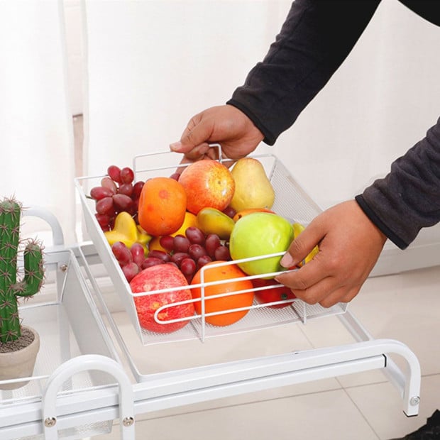3 Tier Steel White Adjustable Kitchen Cart Multi-Functional Shelves Image 9