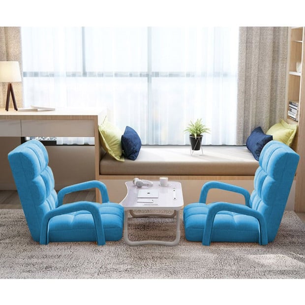 Foldable Lounge Adjustable Floor Lazy Recliner Chair w/ Armrest Blue Image 9