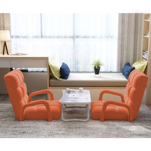 Foldable Lounge Cushion Adjustable Floor Armrest Recliner Chair Orange Image 9