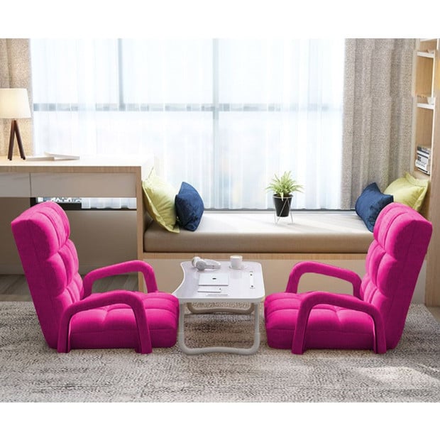 Foldable Lounge Cushion Adjustable Floor Armrest Recliner Chair Pink Image 9