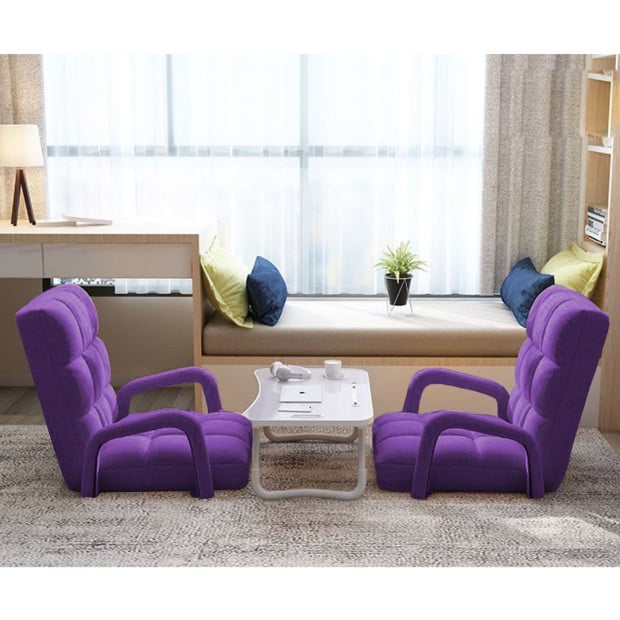 Foldable Lounge Cushion Adjustable Floor Armrest Recliner Chair Purple Image 9