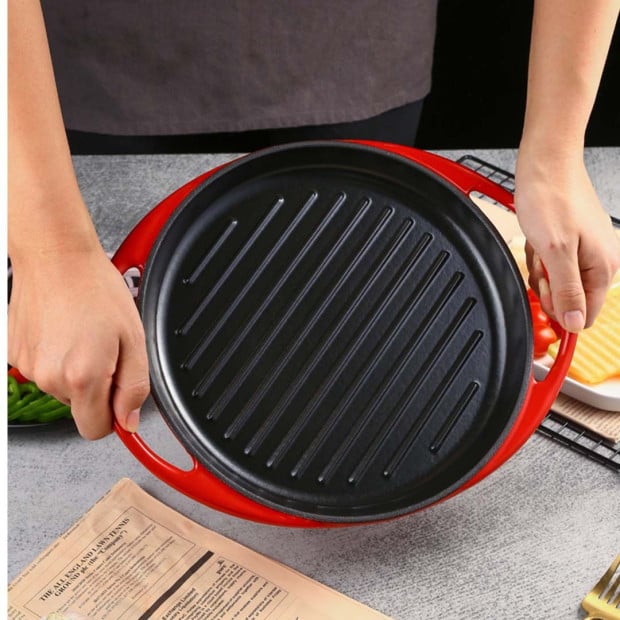 Enamel Porcelain 26cm Cast Iron Frying Pan Skillet Non-stick Coating Image 9