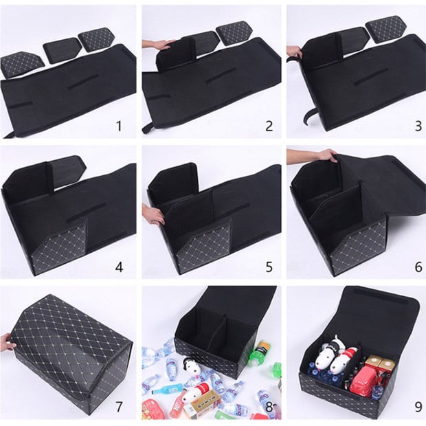 Car Boot Collapsible Foldable Trunk Cargo Box Black/Gold Stitch Small Image 9