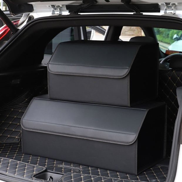 Leather Car Boot Foldable Trunk Cargo Storage Box Black Medium Image 9