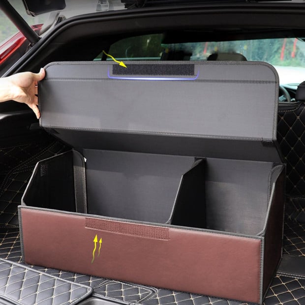 Car Boot Trunk Cargo Organizer Portable Storage Box Coffee Medium Image 9