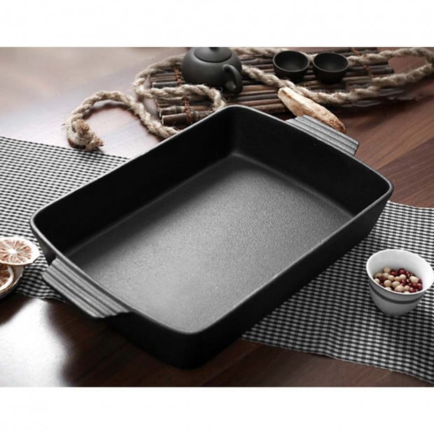 SOGA 2X 33cm Cast Iron Rectangle Bread Cake Baking Dish Pan Image 9