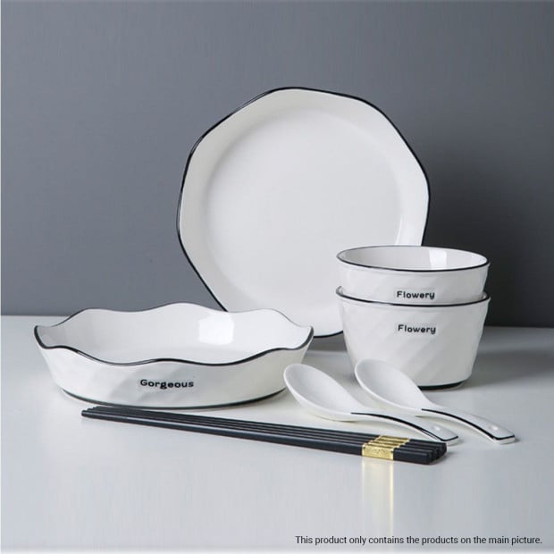 Diamond Pattern Ceramic Dinnerware Set Crockery Soup Bowl Plate Set Image 10