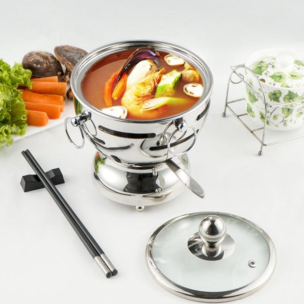 21cm Stainless Steel Buffet Hot Pot Shabu Alcohol Stove Burner Image 10