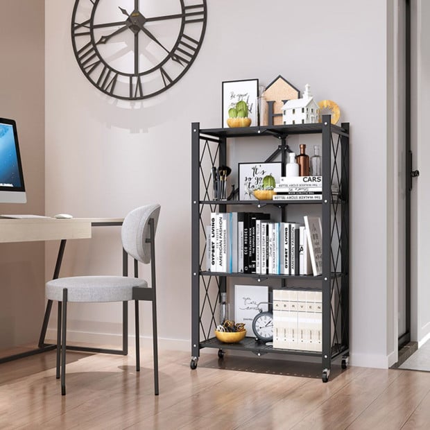 4 Tier Steel Black Foldable Kitchen Cart Multi-Functional Shelves Image 10