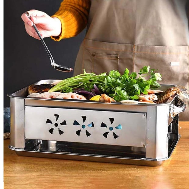 36CM Portable Stainless Steel Chafing Dish BBQ Stove Grill Plate Image 10