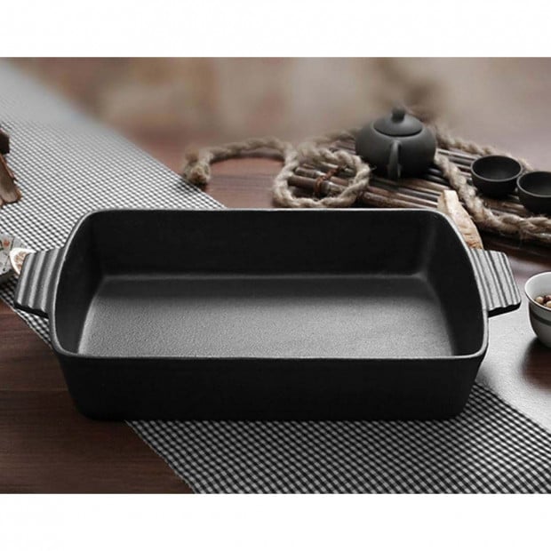 SOGA 2X 33cm Cast Iron Rectangle Bread Cake Baking Dish Pan Image 10