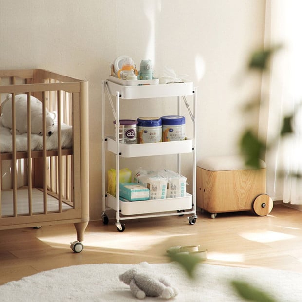 3 Tier Steel White Foldable Kitchen Cart Multi-Functional Shelves Image 10