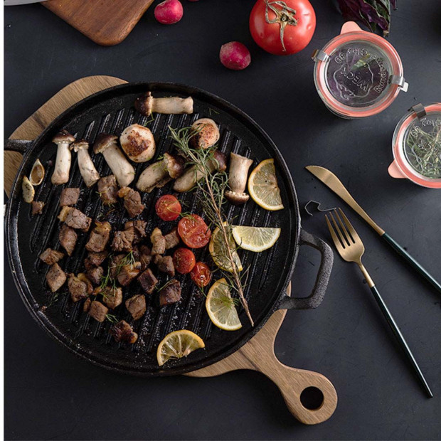 SOGA 30cm Ribbed Cast Iron Frying Pan Non-stick Coating Image 10