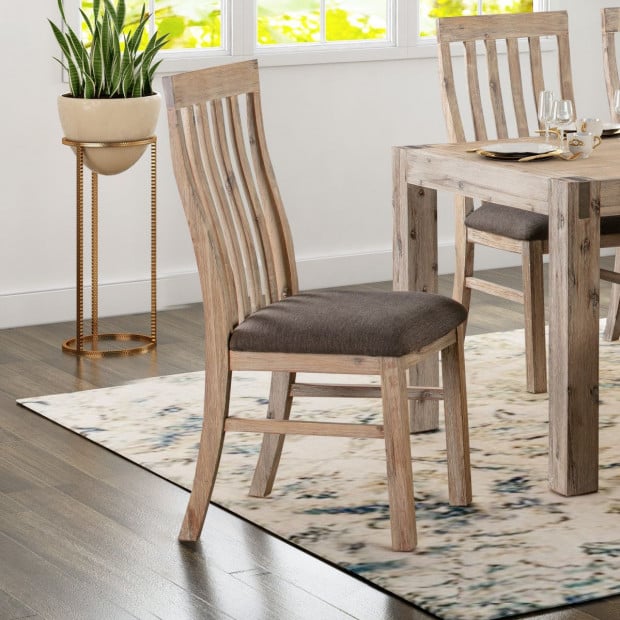 2x Wooden Frame Leatherette in Solid Acacia Wood & Veneer Dining Chairs - Oak Image 3
