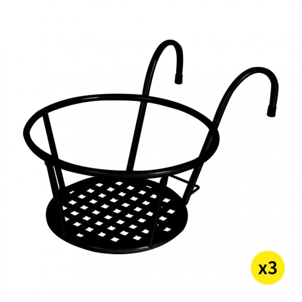 3x Plant Stand flower Holder Hanging Pot Basket Plant Storage Black
