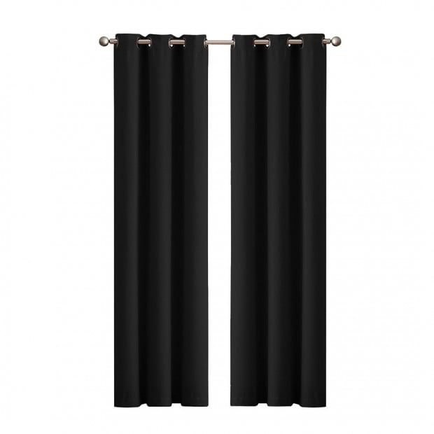 2x Blockout Curtains Panels 3 Layers Eyelet Room 132x213cm Black