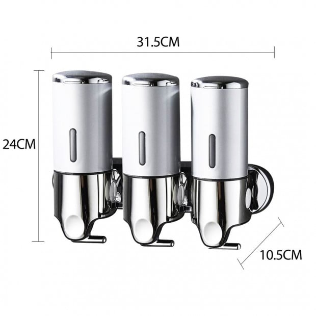 3 Bottles Bathroom Shower Soap Shampoo Dispenser Pump 1500ml Silver Image 3