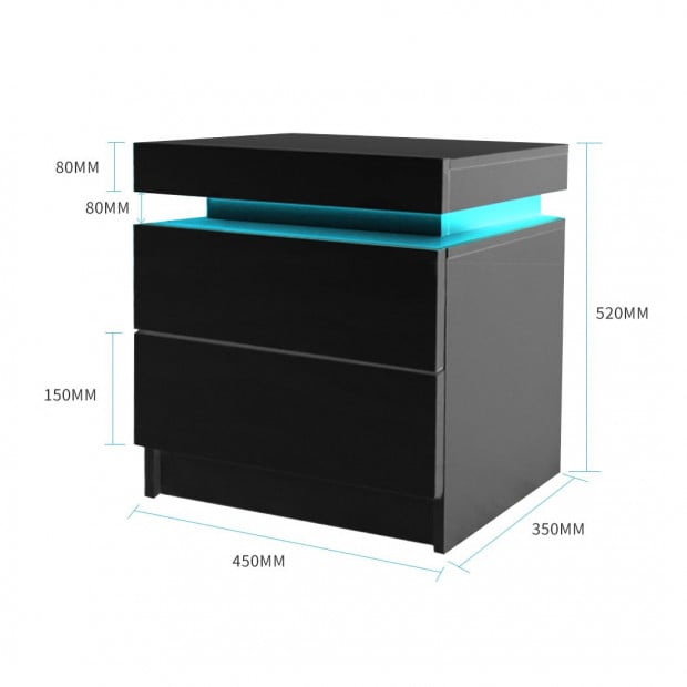 Bedside Tables Drawers RGB LED Side Table High Gloss Nightstand Image 3