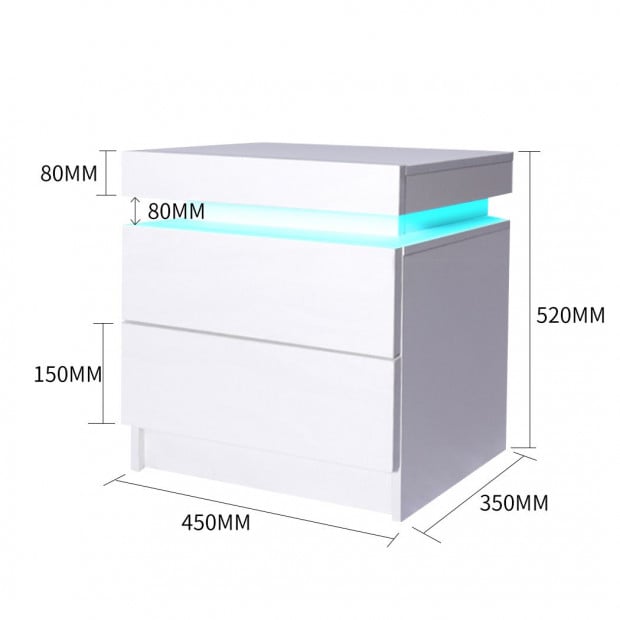 Bedside Tables Drawers RGB LED Storage Cabinet High Gloss Image 3