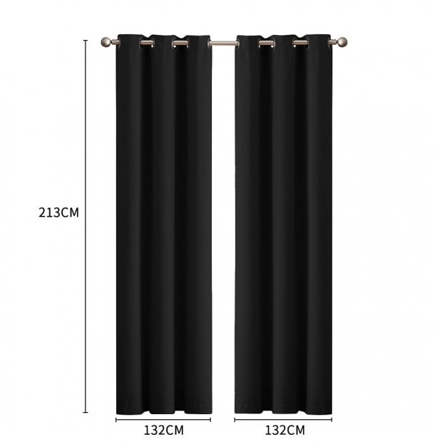 2x Blockout Curtains Panels 3 Layers Eyelet Room 132x213cm Black Image 3