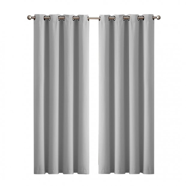 2x Blockout Curtains Panels 3 Layers Eyelet Room 140x160cm Grey