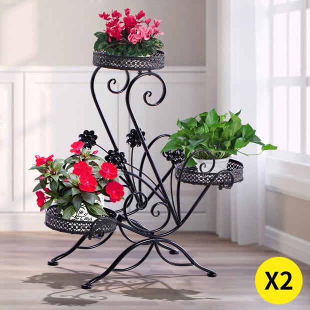 2X Outdoor Indoor Flower Pot Plant Stand Metal Corner Shelf Garden Image 8