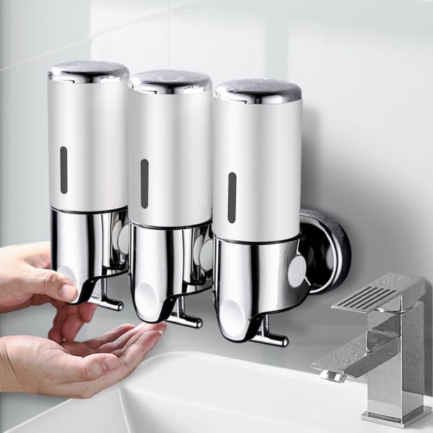 3 Bottles Bathroom Shower Soap Shampoo Dispenser Pump 1500ml Silver Image 8