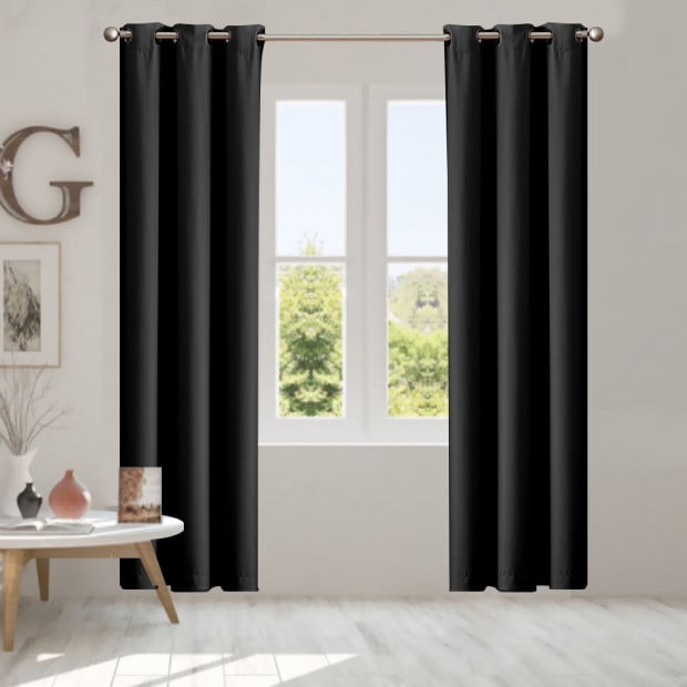 2x Blockout Curtains Panels 3 Layers Eyelet Room 132x213cm Black Image 8