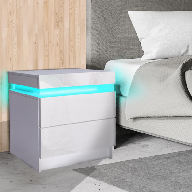 Bedside Tables Drawers RGB LED Storage Cabinet High Gloss Image 8