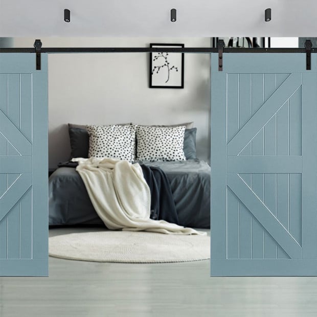 2M Antique Style Double Barn Door Track Roller Kit Image 8