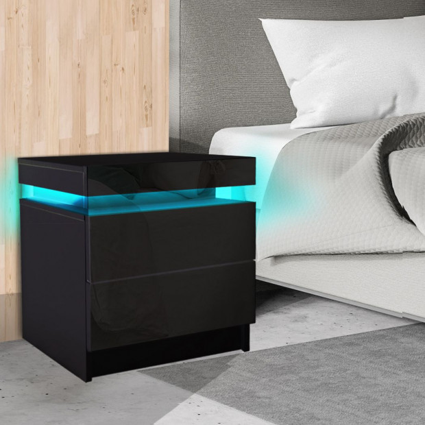 Bedside Tables Drawers RGB LED Side Table High Gloss Nightstand Image 8