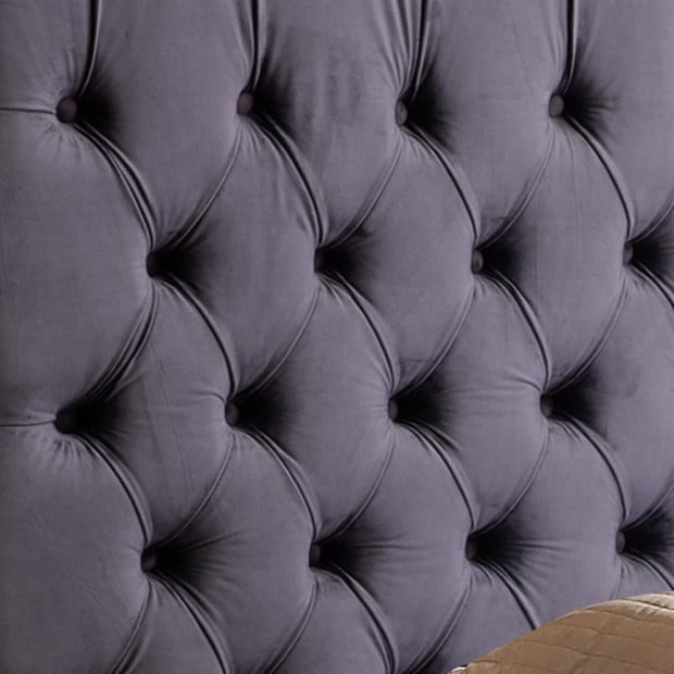 Bed frame Queen Size Velvet Fabric Dark Grey Image 5